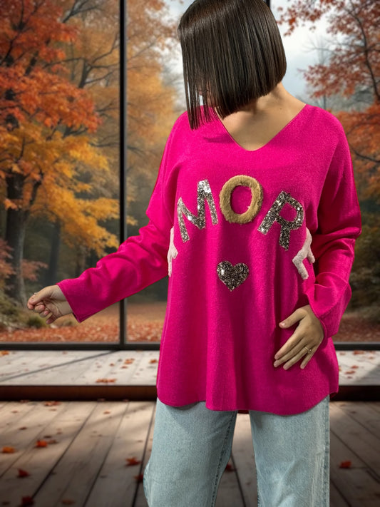 FANNY - PULL OVERSIZE FUCHSIA JUSQU'A LA TAILLE 52
