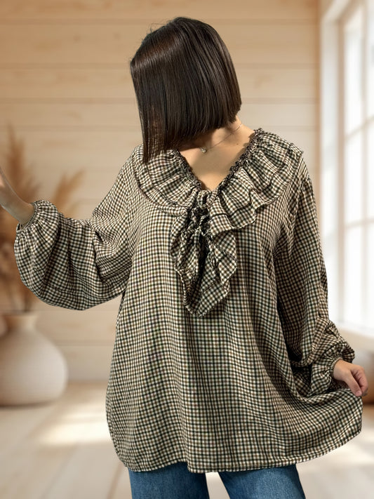 COLINE - BLOUSE A PETITS CARREAUX  JUSQU'A LA TAILLE 52/54