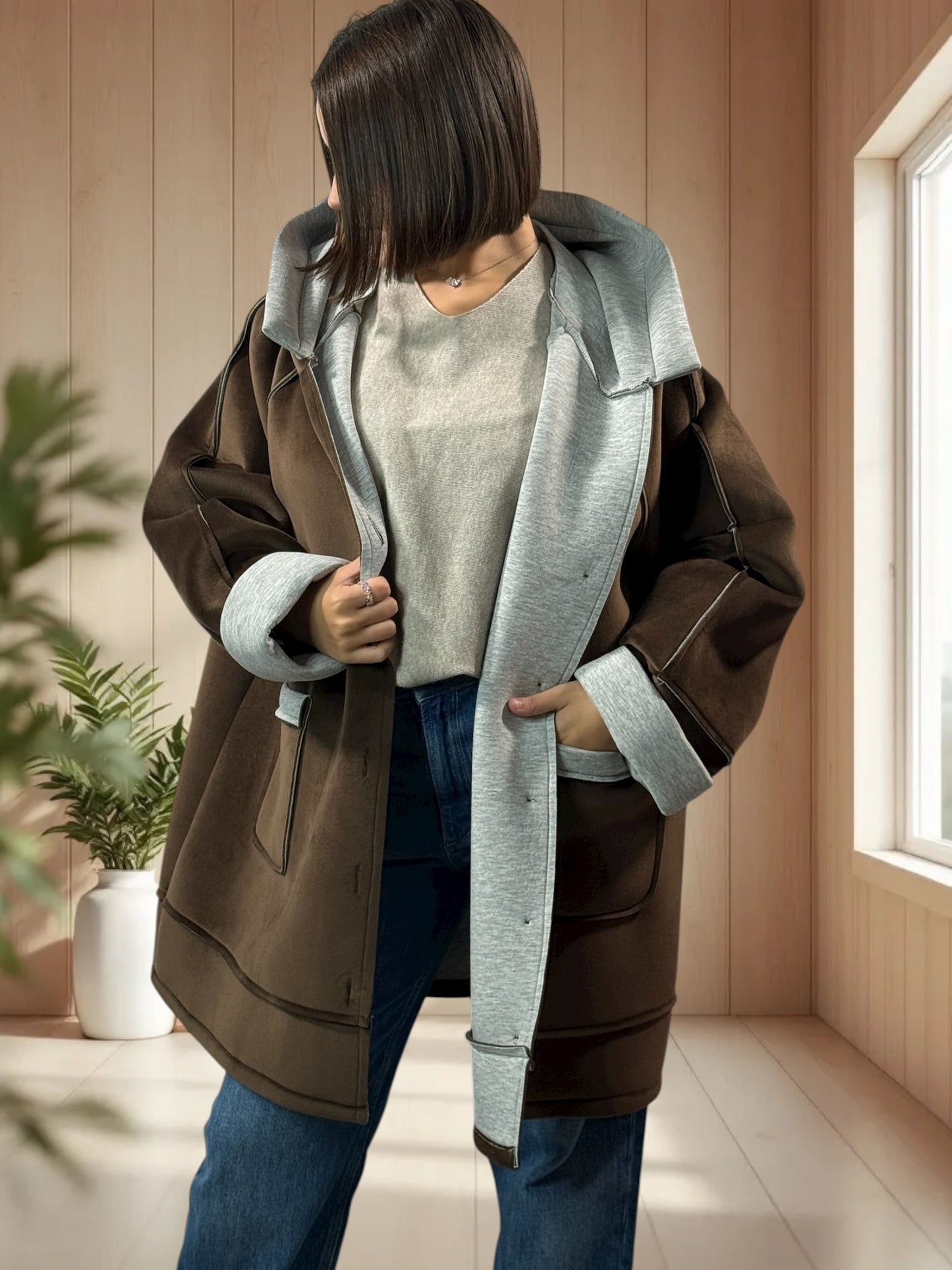 BRADLEY - VESTE A CAPUCHE NOIRE JUSQU'A LA TAILLE 56 MARRON