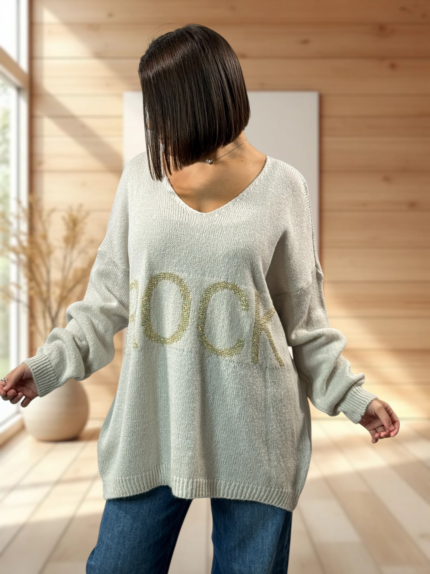 LOULOU - PULL OVERSIZE BEIGE JUSQU'A LA TAILLE 52