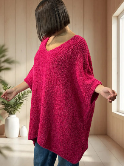 CAMILLE - PULL FUCHSIA OVERSIZE JUSQU'A LA TAILLE 58