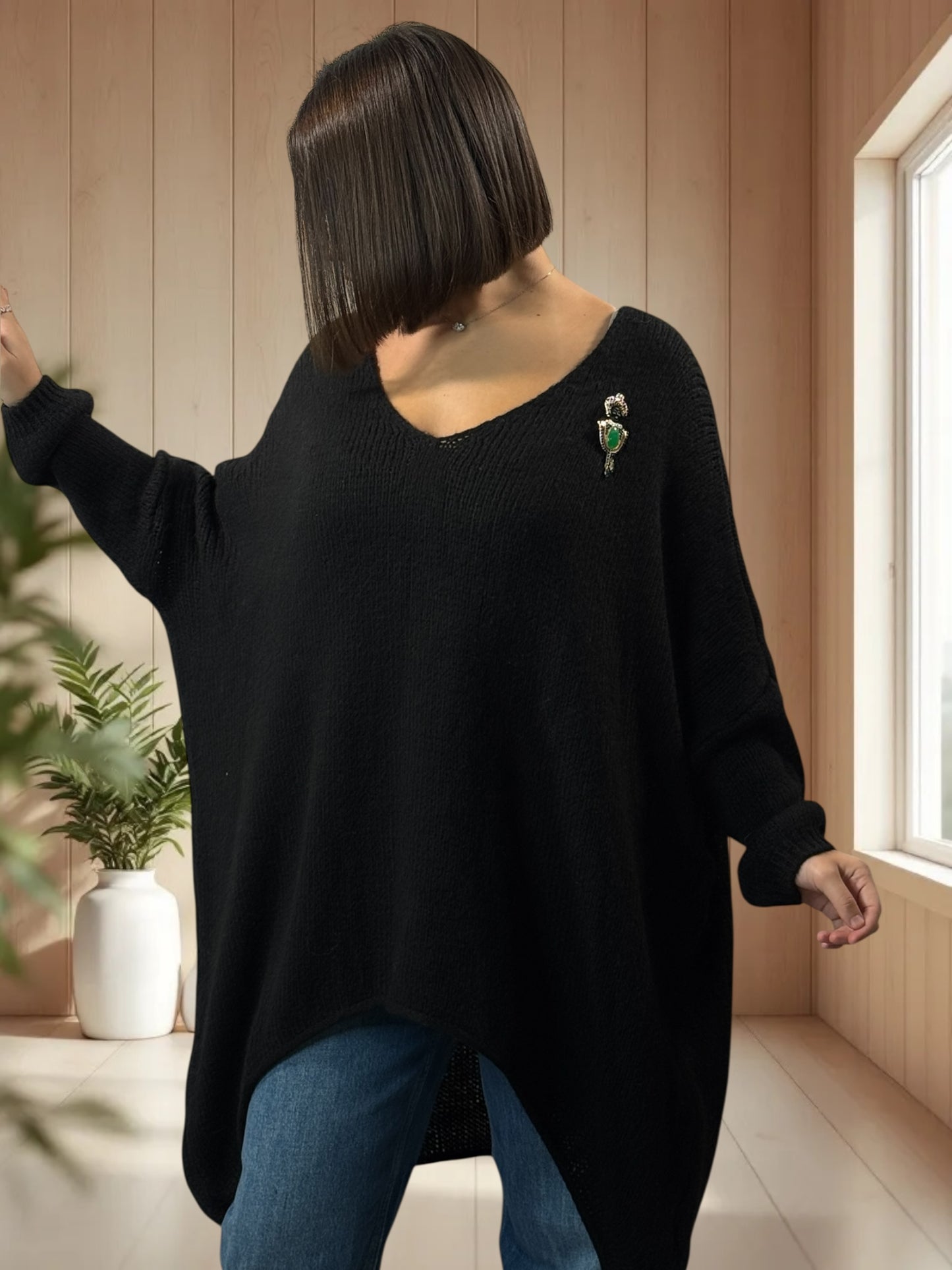 JULIA- PULL OVERSIZE NOIR JUSQU'A LA TAILLE 56/58