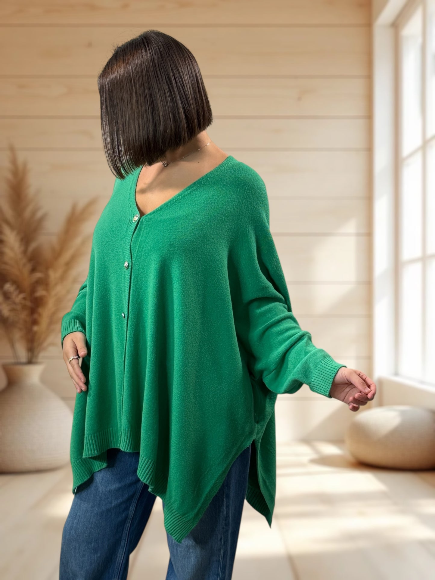 MATHILDE - GILET OVERSIZE VERT JUSQU'A LA TAILLE 56/58