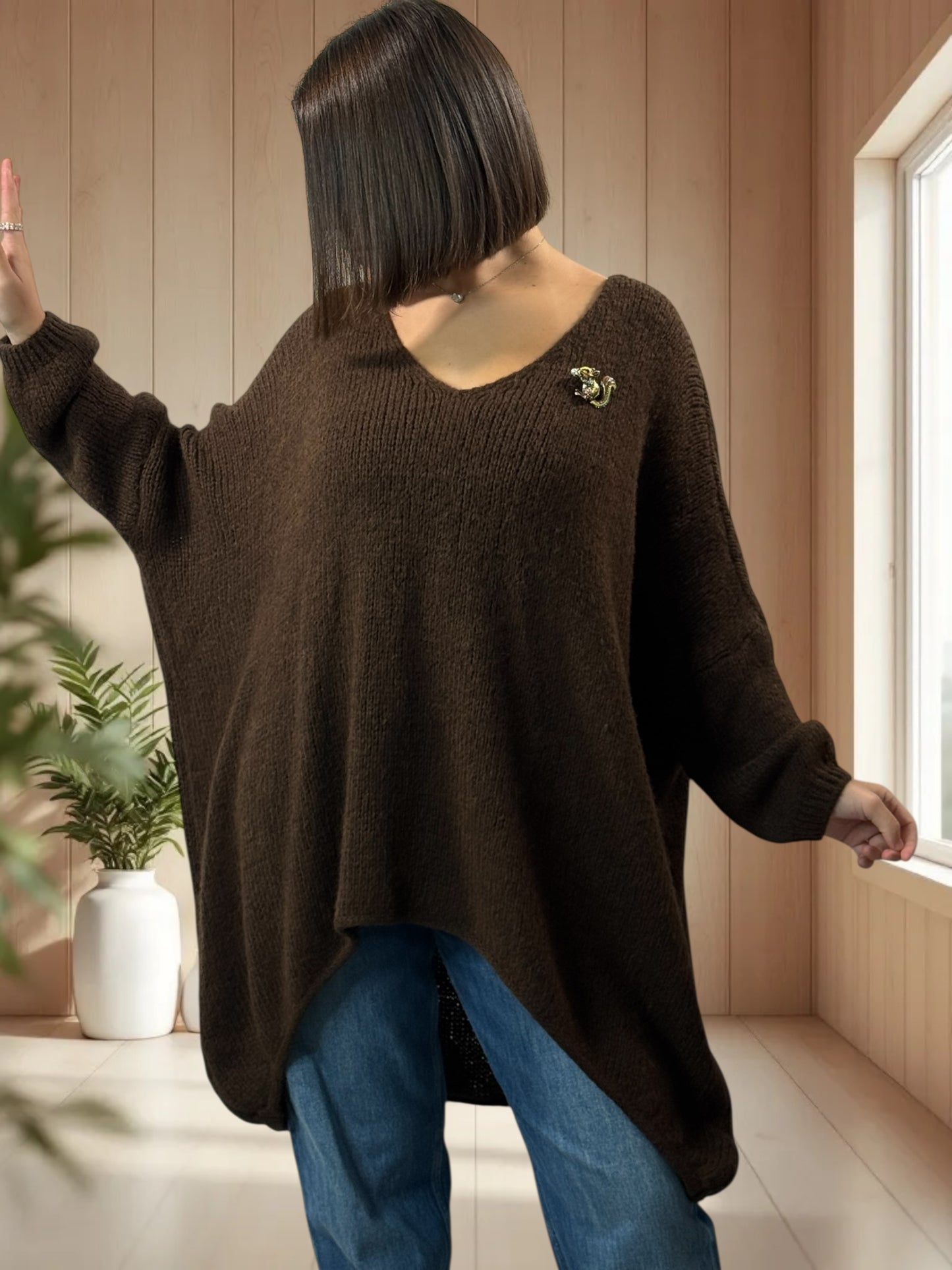 JULIA- PULL OVERSIZE MARRON JUSQU'A LA TAILLE 56/58
