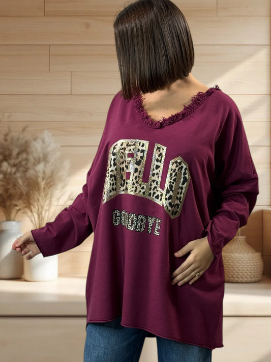 SANTIAGO - TOP CYCLAMEN EN COTON LOGO LEOPARD JUSQU'A LA TAILLE 56