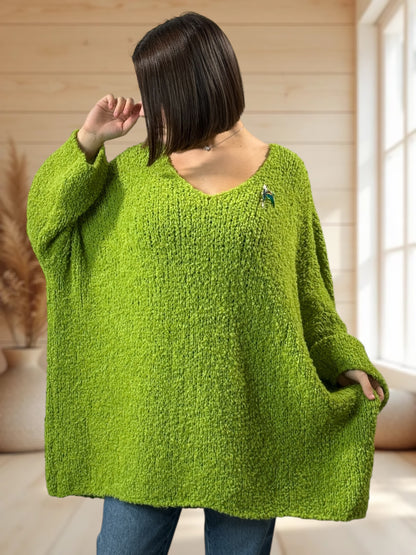 LAETITIA - PULL VERT OVERSIZE JUSQU'A LA TAILLE 58