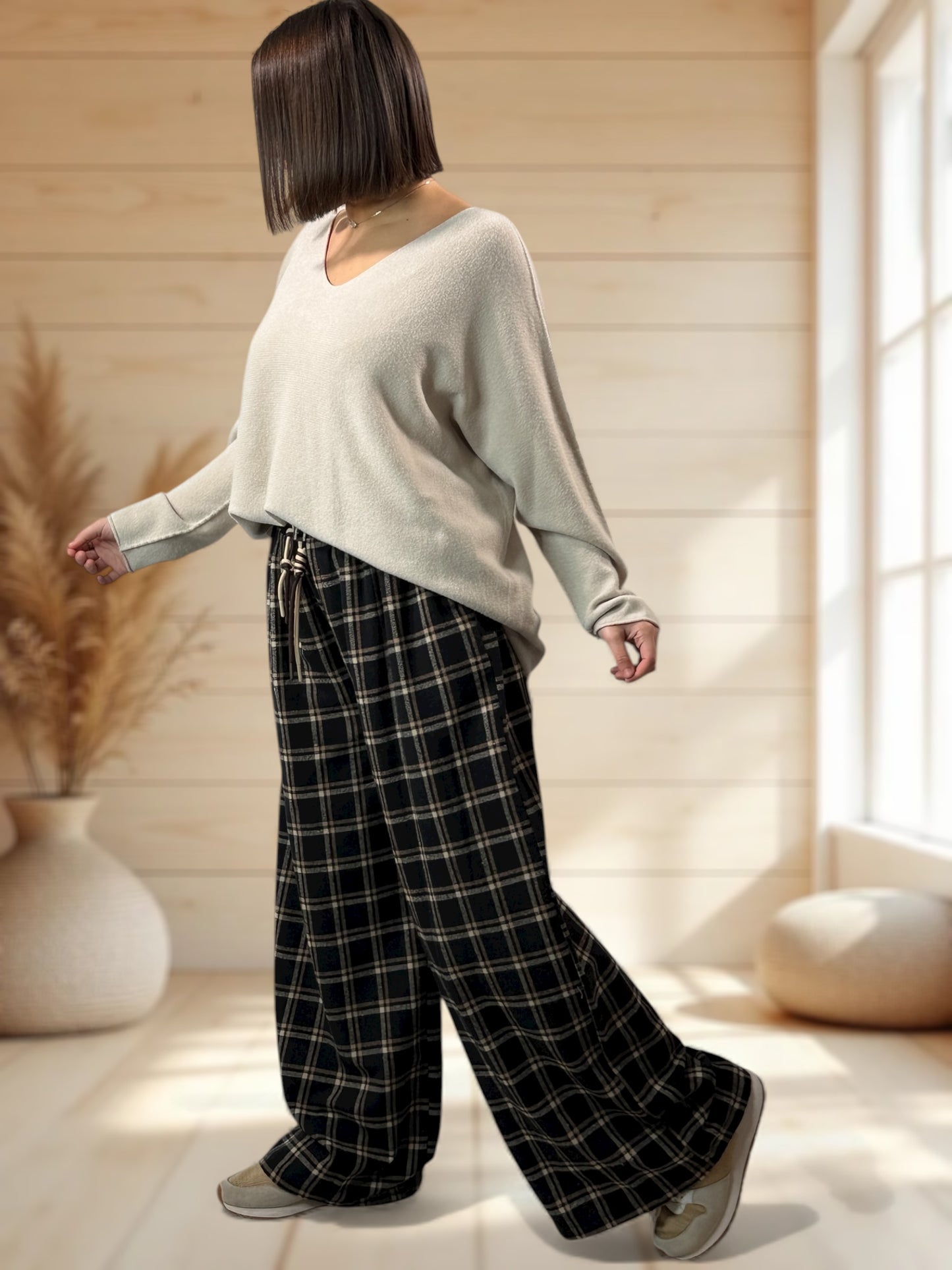 NEWCASTLE - PANTALON ECOSSAIS NOIR JUSQU'A LA TAILLE 52