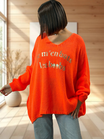 LUCIA - PULL OVERSIZE ORANGE JUSQU'A LA TAILLE 54