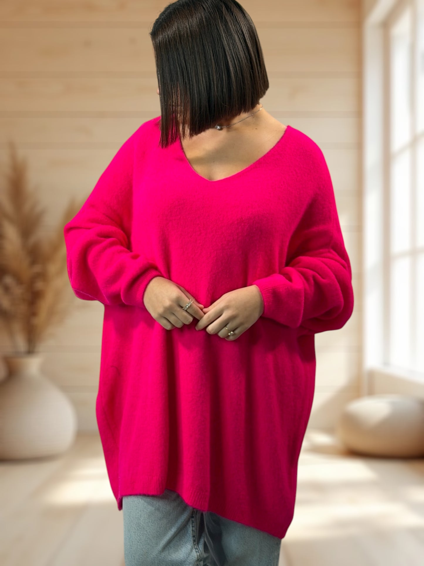 ANGELICA - PULL OVERSIZE FUCHSIA AVEC ALPAGA JUSQU'A LA TAILLE 56