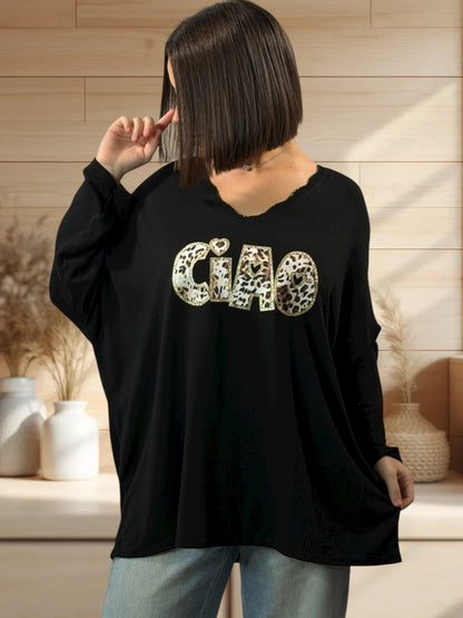 CIAO - PULL NOIR EN MAILLE FLUIDE JUSQU'A LA TAILLE 54/56