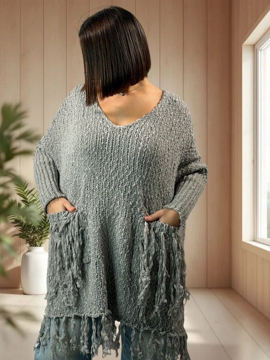 SHEILA - PULL OVERSIZE GRIS JUSQU'A LA TAILLE 56