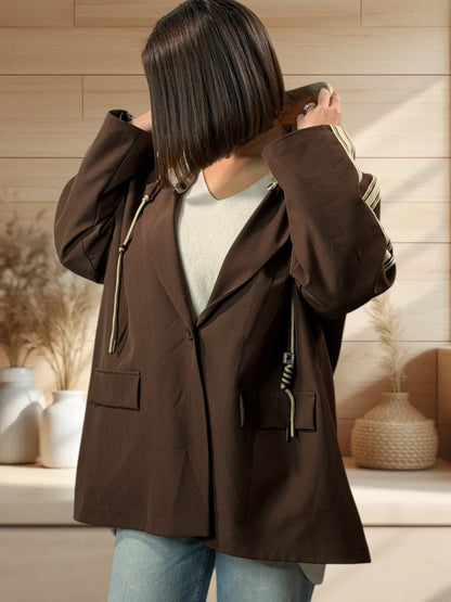 CAMERON - BLAZER MARRON AVEC CAPUCHE JUSQU'A LA TAILLE 52/54