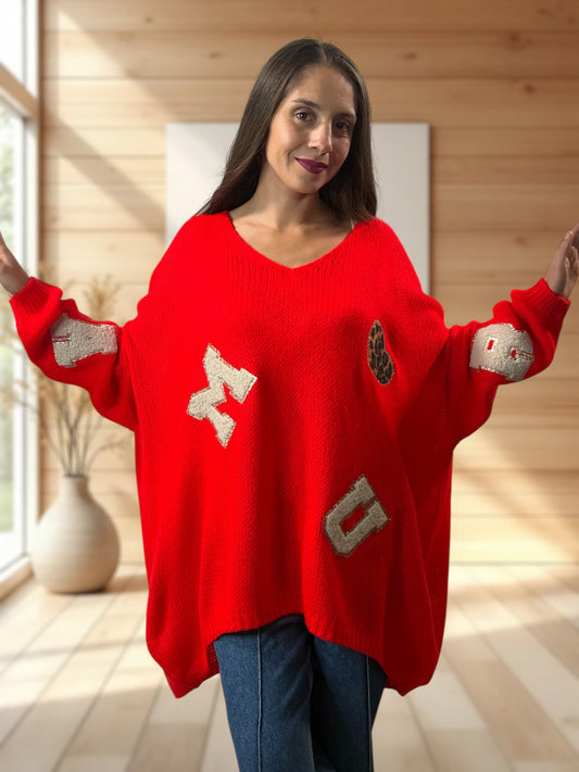 JAMES - PULL OVERSIZE ROUGE JUSQU'A LA TAILLE 56