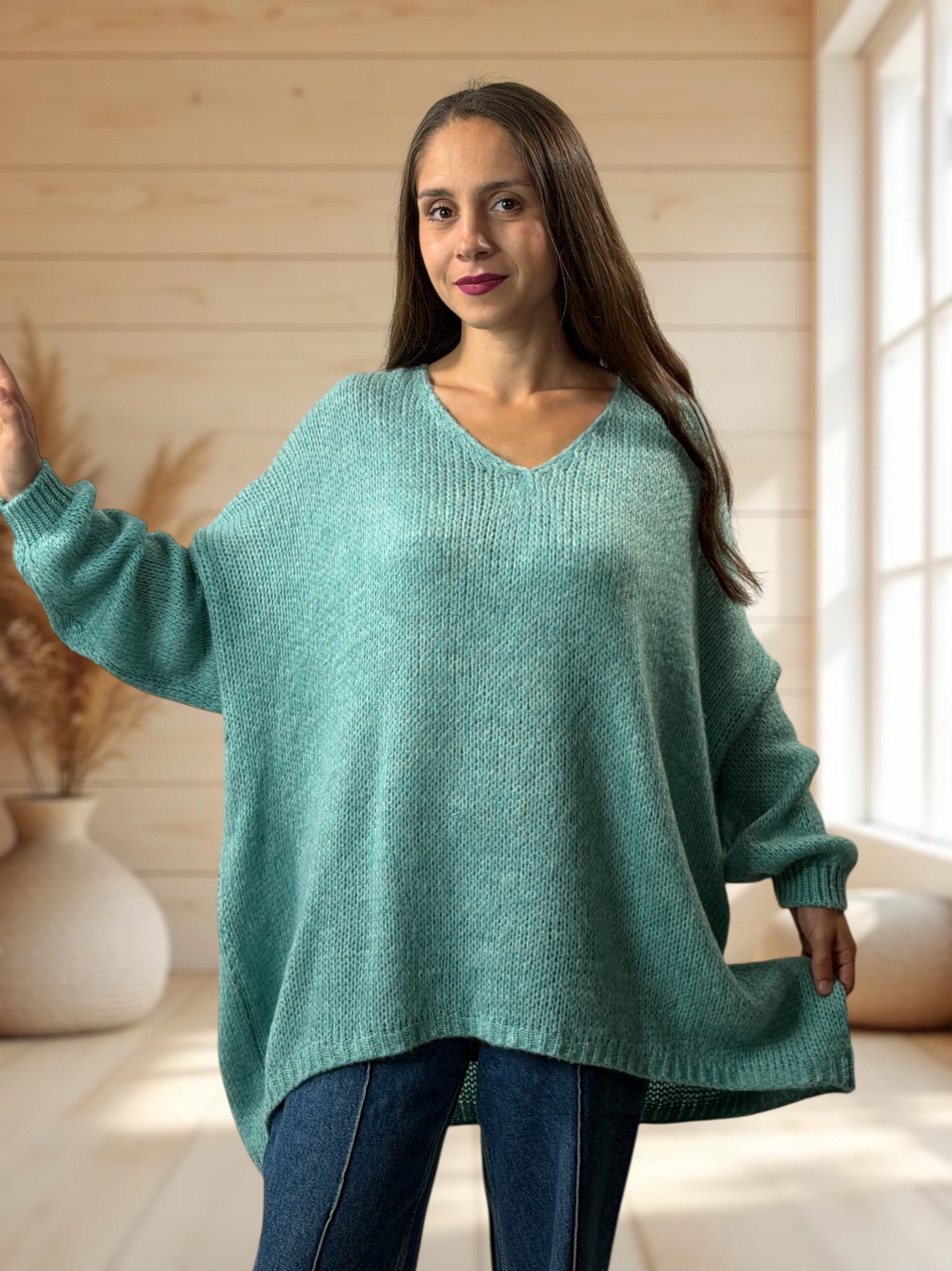 RICKOU - PULL OVERSIZE LAGON MOTIF SOLEIL JUSQU'A LA TAILLE 56