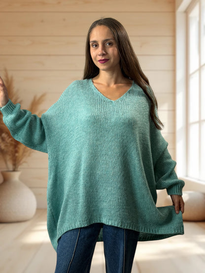 RICKOU - PULL OVERSIZE LAGON MOTIF SOLEIL JUSQU'A LA TAILLE 56