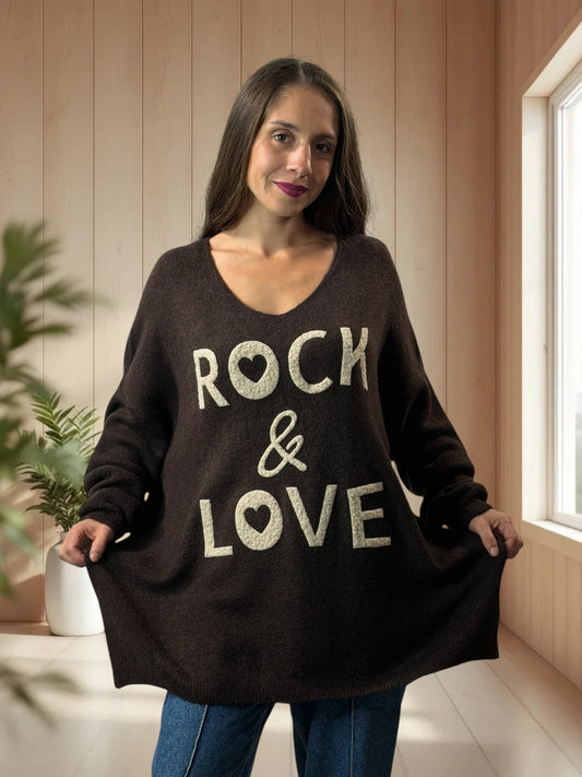 MICK - PULL OVERSIZE MARRON AVEC ALPAGA JUSQU'A LA TAILLE 56