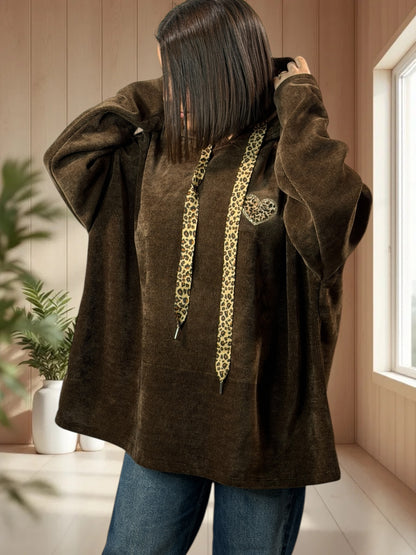 PAULIN - SWEAT A CAPUCHE OVERSIZE MARRON JUSQU'A LA TAILLE 56