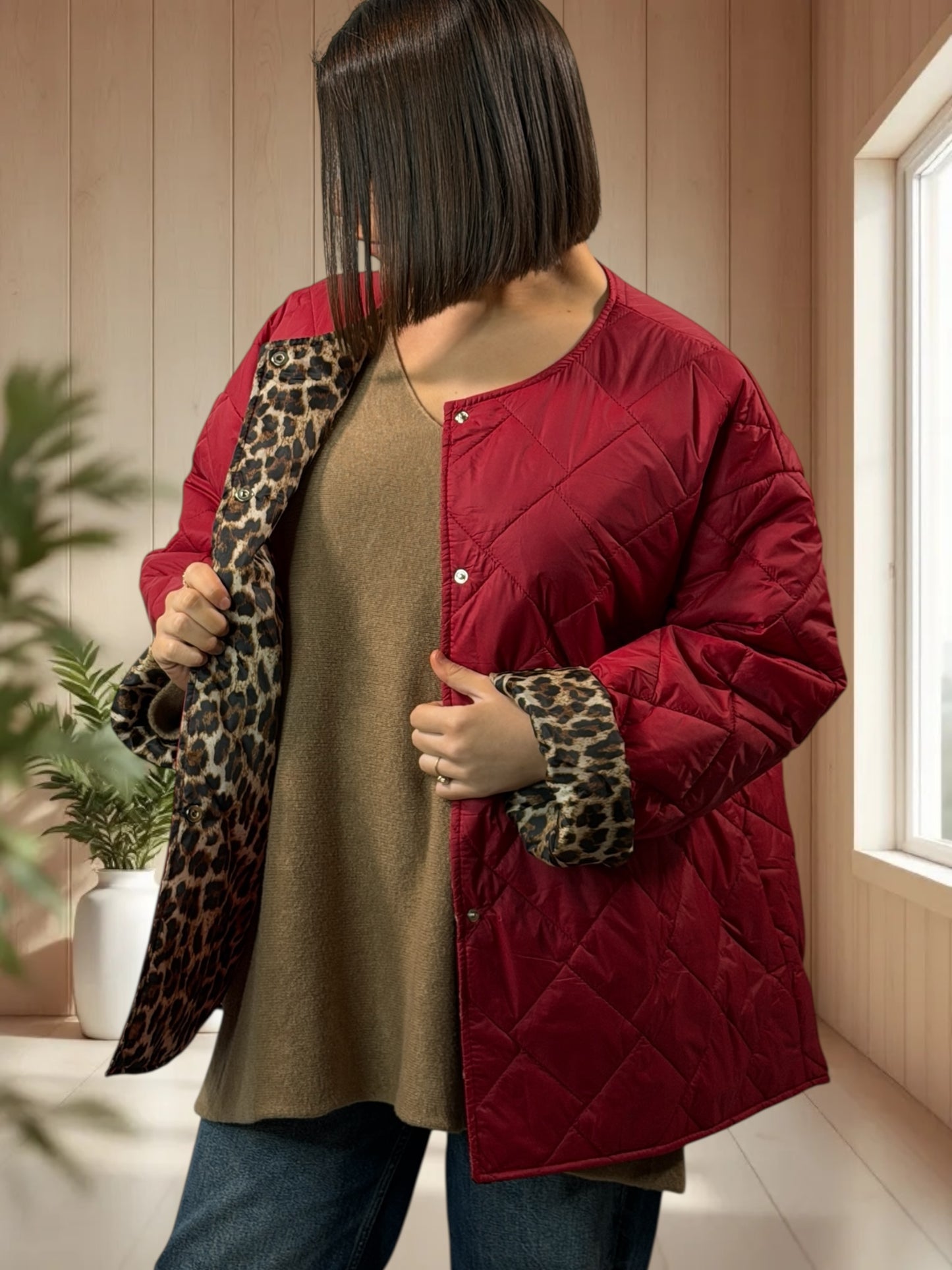 DEBORAH - DOUDOUNE BORDEAUX INTERIEUR LEOPARD TAILLE 44 A 50