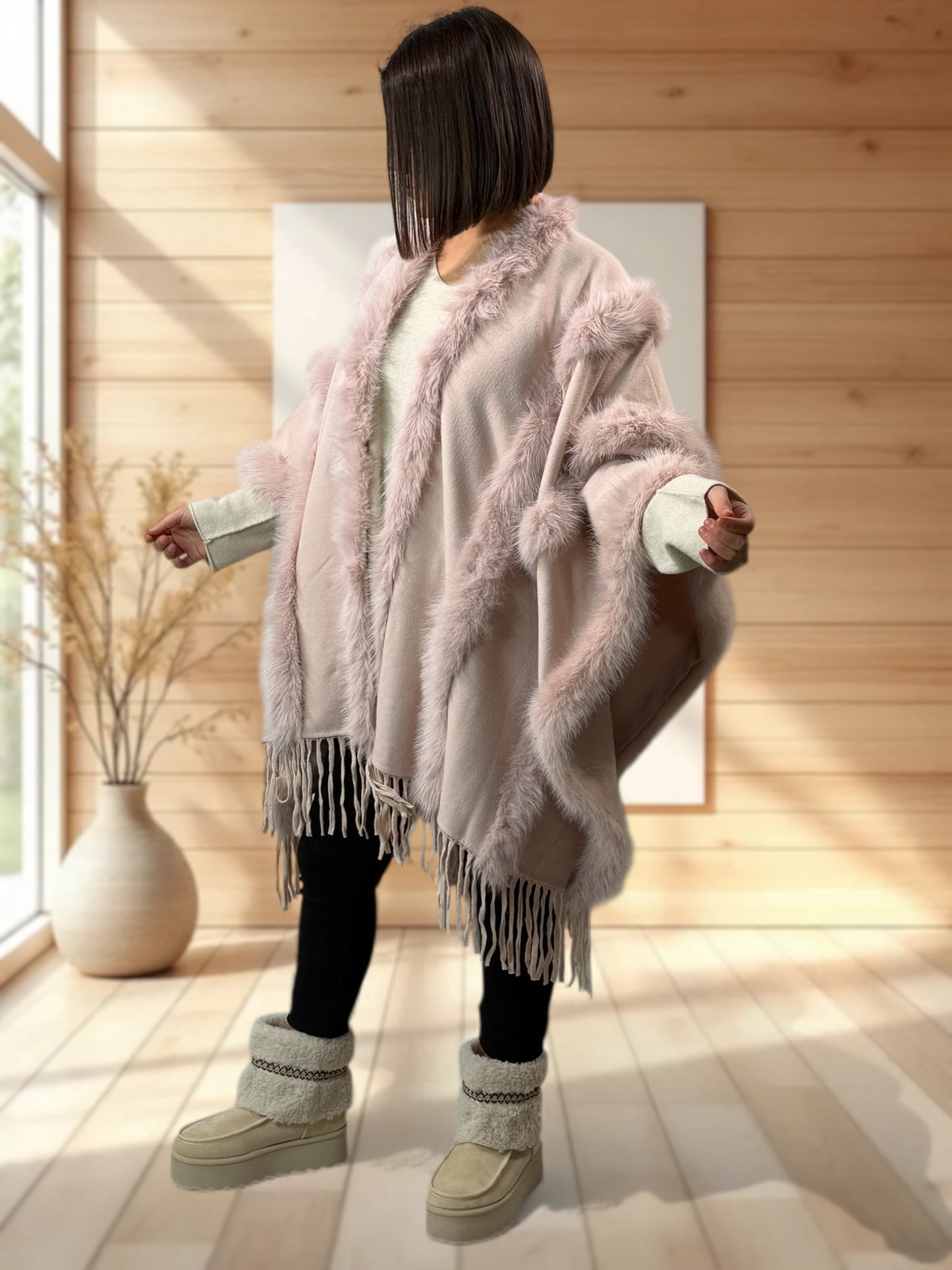 ERIKA - CAPE ROSE FAUSSE FOURRURE