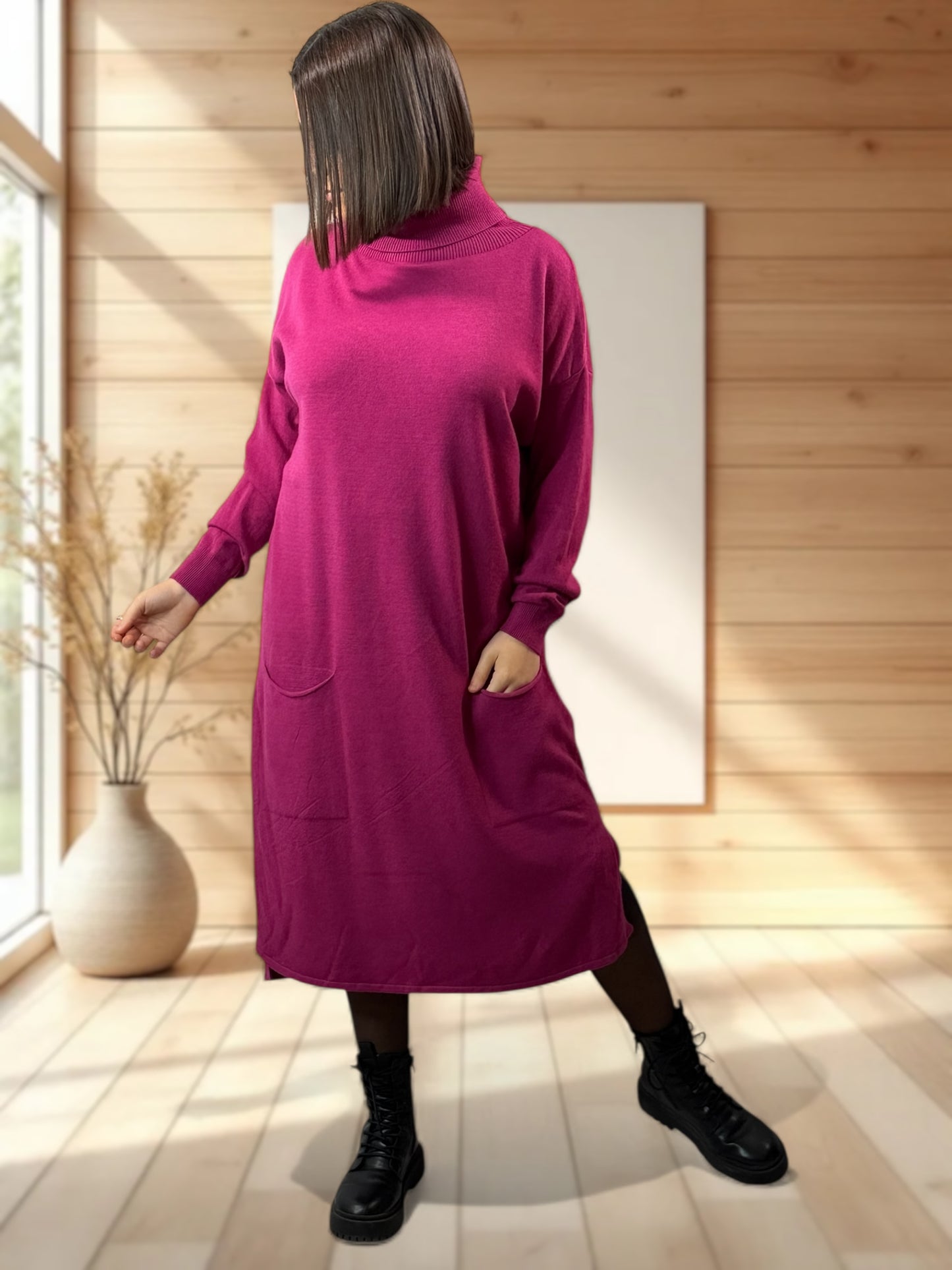 LEONIE - ROBE EN MAILLE CYCLAMEN OVERSIZE JUSQU'A LA TAILLE 48/50