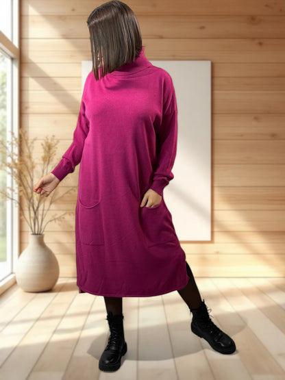 LEONIE - ROBE EN MAILLE CYCLAMEN OVERSIZE JUSQU'A LA TAILLE 48/50