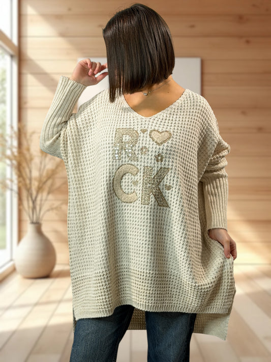 OLIVIA - PULL OVERSIZE BEIGE JUSQU'A LA TAILLE 56/58
