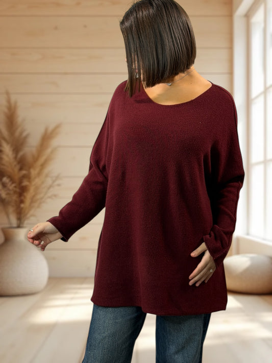 TINA - PULL OVERSIZE BORDEAUX JUSQU'A LA TAILLE 54
