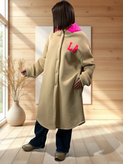 LOS ANGELES - MANTEAU OVERSIZE BEIGE A CAPUCHE JUSQU'A LA TAILLE 52