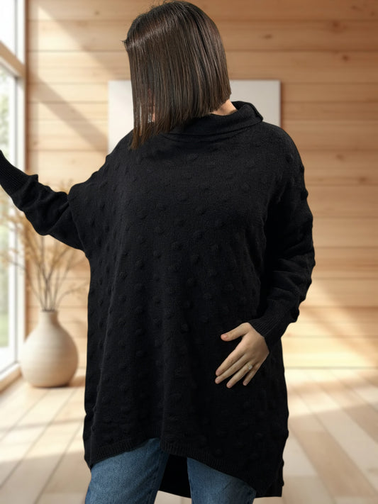 CAMILLA - PULL NOIR OVERSIZE JUSQU'A LA TAILLE 56