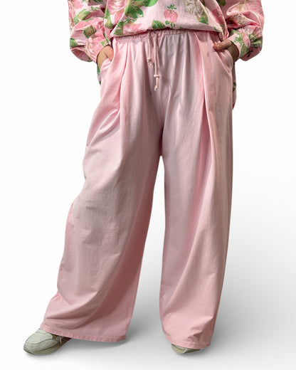 DONATA - PANTALON AMPLE EN COTON ROSE TAILLE 46 A 52
