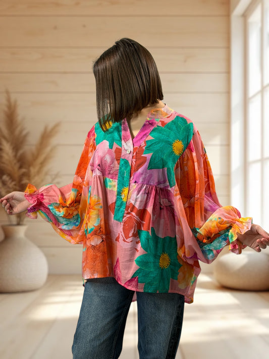 EDITH  - BLOUSE A FLEUR JUSQU'A LA TAILLE 50/52