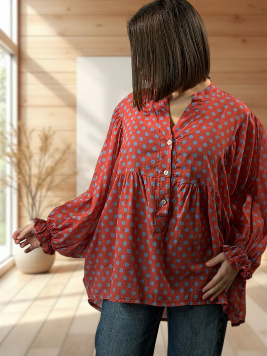 EDITH  - BLOUSE TERRACOTTA A POIS JUSQU'A LA TAILLE 50/52
