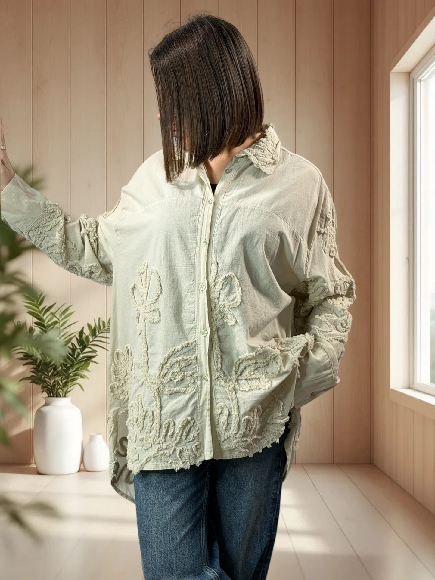 CAROLA - CHEMISE OVERSIZE BEIGE JUSQU'A LA TAILLE 50/52