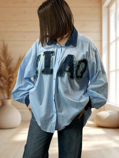 ERIKA - CHEMISE OVERSIZE BLEUE JUSQU'A LA TAILLE 54