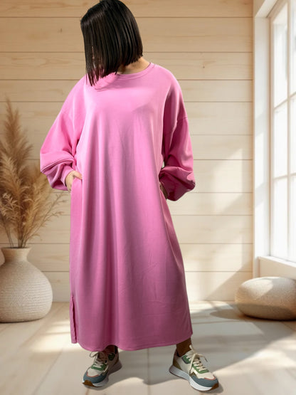 MAROUSSIA - ROBE OVERSIZE EN SWEAT ROSE JUSQU'A LA TAILLE 54/56