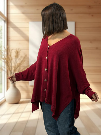 MATHILDE - GILET OVERSIZE BORDEAUX JUSQU'A LA TAILLE 56/58