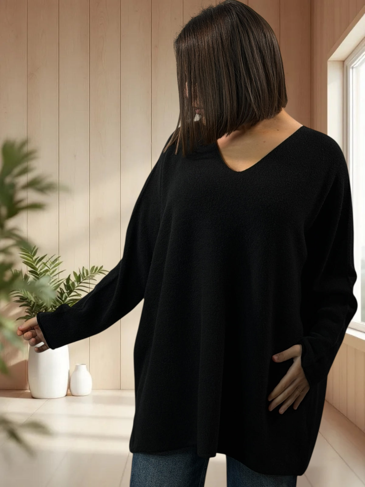 PAOLA - PULL OVERSIZE NOIR JUSQU'A LA TAILLE 54/56
