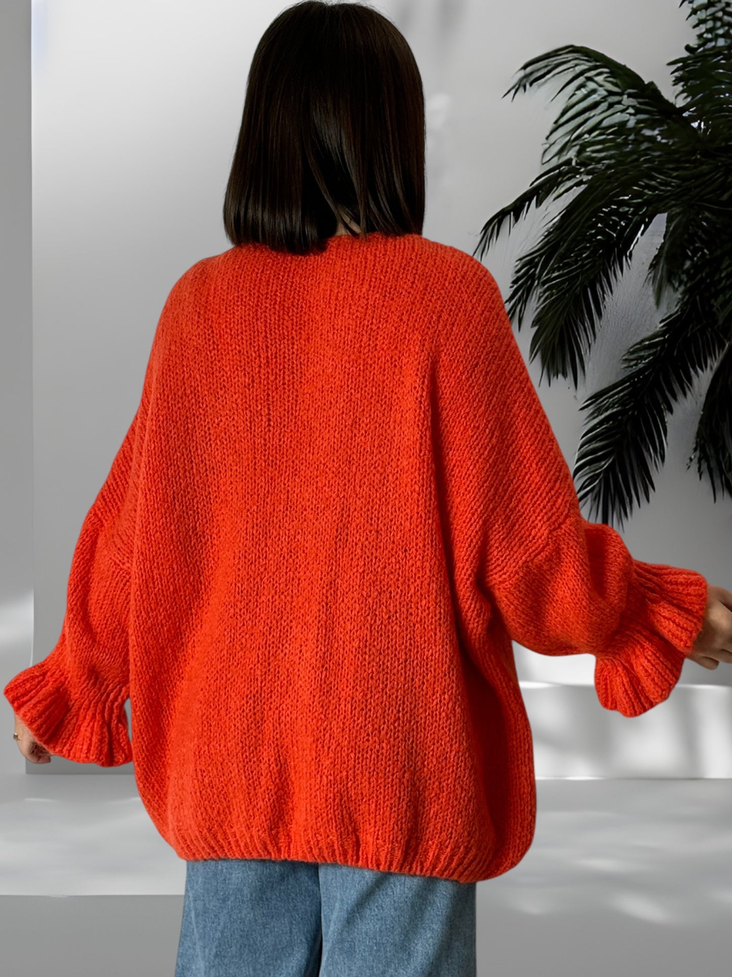 BERENGERE - GILET OVERSIZE ORANGE AVEC NOEUDS JUSQU'A LA TAILLE 52/54