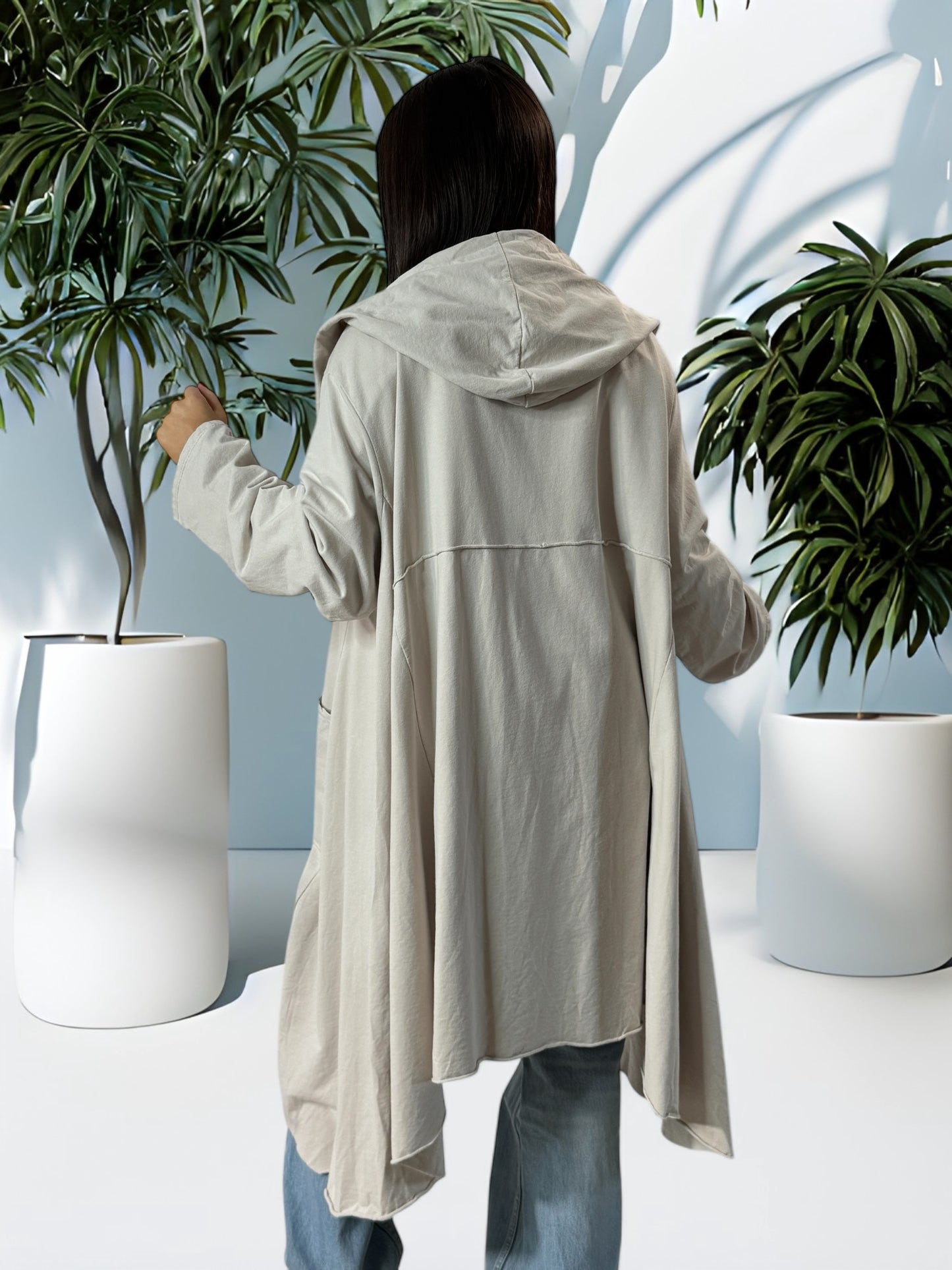 SALOME -  VESTE BEIGE EN COTON A CAPUCHE JUSQU'A LA TAILLE 56/58