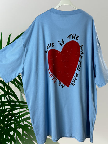 PABLO - LONG T-SHIRT BLEU MOTIF COEUR AU DOS JUSQU'A LA TAILLE 60