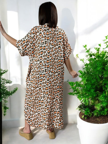 FELINE - ROBE OVERSIZE LEOPARD KAKI JUSQU'A LA TAILLE 50