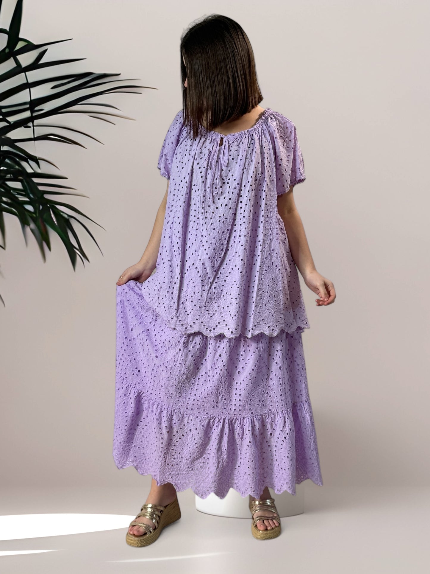 ROMY - JUPON LILAS EN BRODERIE ANGLAISE JUSQU'A LA TAILLE 54