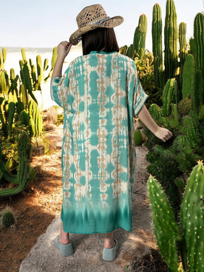 LALY - ROBE OVERSIZE MOTIF TURQUOISE JUSQU'A LA TAILLE 54