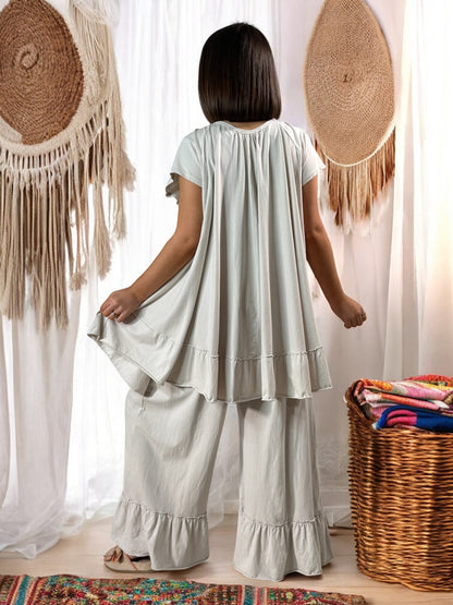 CANNES - ENSEMBLE TUNIQUE ET PANTALON  FLUIDE BEIGE JUSQU'A LA TAILLE 52