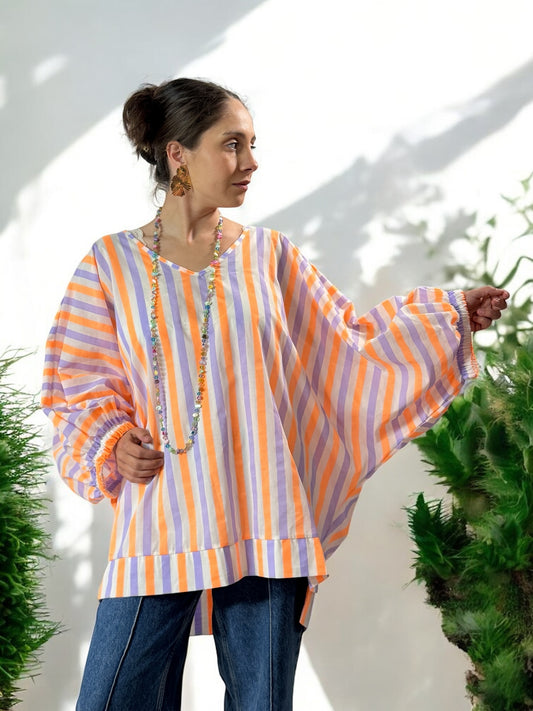 ABBY - BLOUSE OVERSIZE A RAYURE EN COTON JUSQU'A LA TAILLE 54