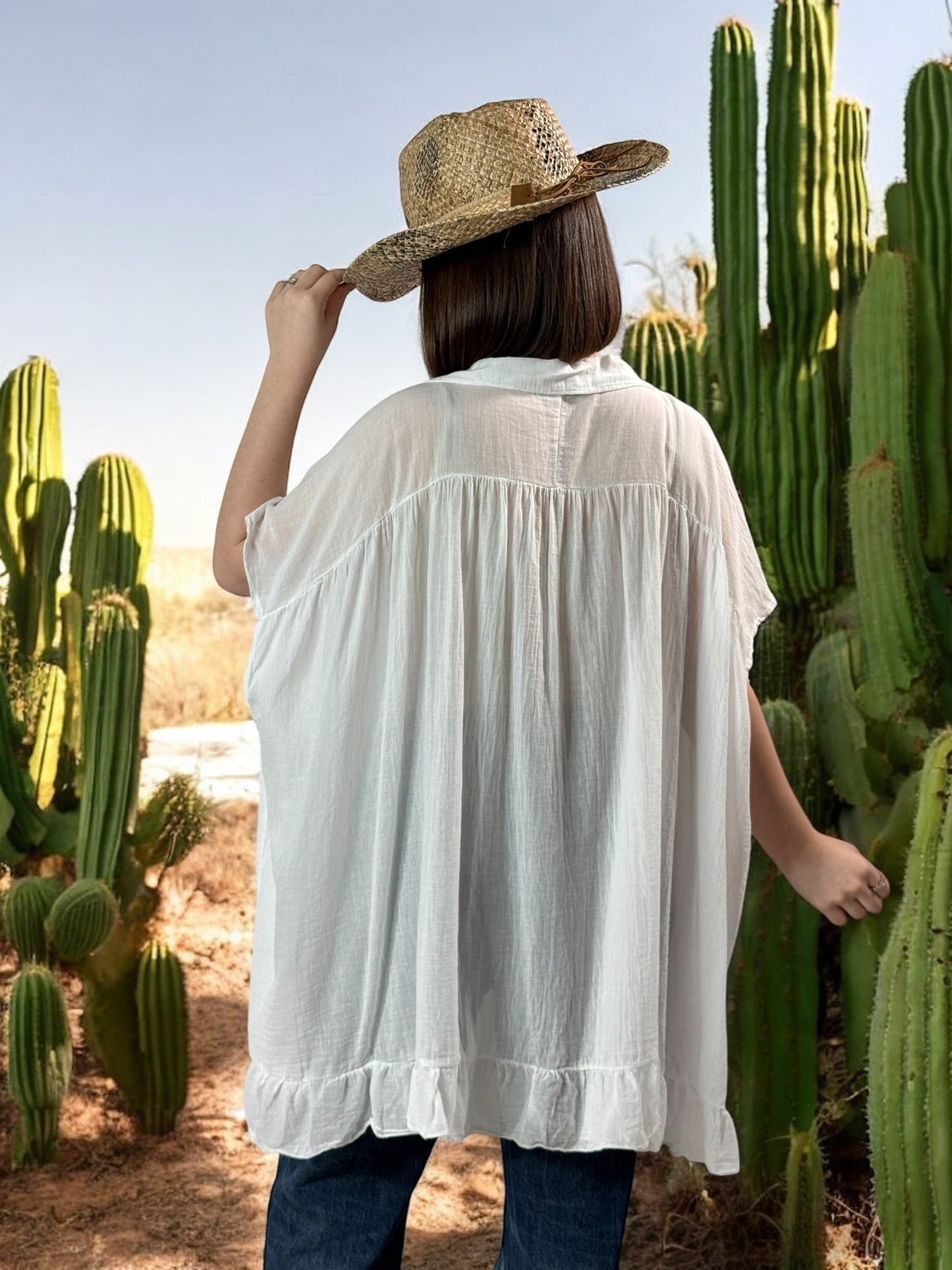 SERENA - BLOUSE BLANCHE OVERSIZE EN COTON JUSQU'A LA TAILLE 56