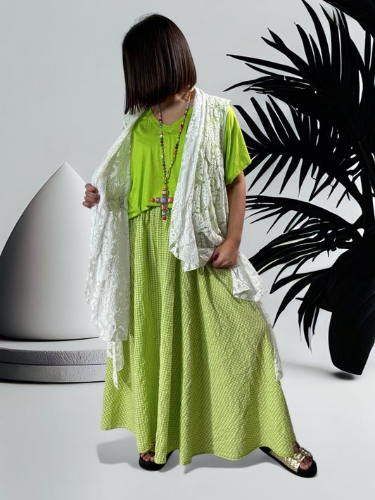ESTIVALE - JUPE AMPLE VICHY VERT JUSQU'A LA TAILLE 52