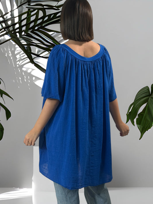 ASTRID - BLOUSE OVERSIZE IMPERIAL LIN ET COTON JUSQU'A LA TAILLE 54