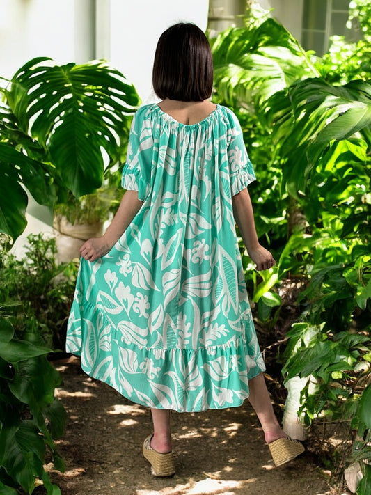 BANDOL - ROBE OVERSIZE LAGON A MOTIF JUSQU'A LA TAILLE 56