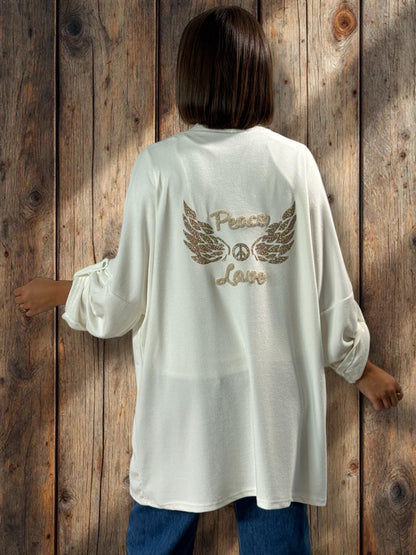 TEDDY - GILET BLANC CASSE EN MAILLE OVERSIZE JUSQU'A LA TAILLE 54